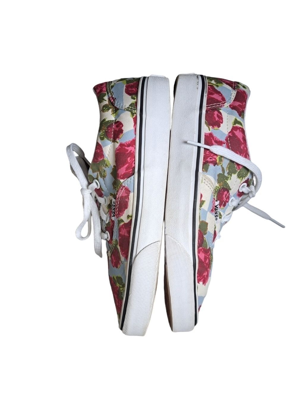 VANS checkerboard roses floral lace up Canvas Low Skate sneakers coastal 7.5 - Picture 2 of 10